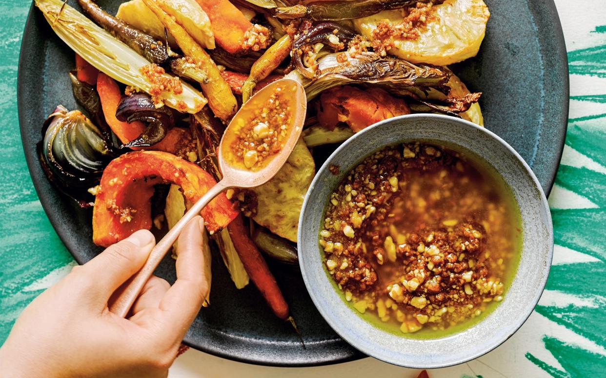 roasted vegetables recipe autumnal miso midweek dinner fibre pumpkin squash carrots - Haarala Hamilton & Valerie Berry for The Telegraph