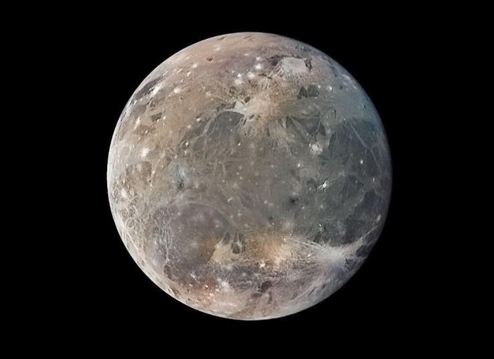 Ganymede is the largest moon in our <a href="http://www.mnn.com/eco-glossary/solar" target="_hplink">solar</a> system. In fact, it's bigger than the planet Mercury and the dwarf planet <a href="http://www.mnn.com/eco-glossary/pluto" target="_hplink">Pluto</a>, and it is almost three-quarters the size of <a href="http://www.mnn.com/eco-glossary/mars" target="_hplink">Mars</a>. <a href="http://solarsystem.nasa.gov/planets/profile.cfm?Object=Ganymede" target="_hplink">NASA explains</a> that if Ganymede orbited the sun instead of <a href="http://www.mnn.com/eco-glossary/jupiter" target="_hplink">Jupiter</a>, it would be a planet. This <a href="http://www.nasaimages.org/luna/servlet/detail/nasaNAS~4~4~8788~110492:Ganymede-s-Trailing-Hemisphere?qvq=q:ganymede;lc:NVA2%7E30%7E30,NVA2%7E62%7E62,NVA2%7E61%7E61,NVA2%7E60%7E60,nasaNAS%7E22%7E22,NVA2%7E19%7E19,nasaNAS%7E20%7E20,NVA2%7E18%7E18,NVA2%7E49%7E49,NVA2%7E16%7E16,NVA2%7E8%7E8,NVA2%7E48%7E48," target="_hplink">color-enhanced view</a> from NASA shows the "frosty polar caps in addition to the two predominant terrains on Ganymede, bright, grooved terrain and older, dark furrowed areas." There is evidence of a thin oxygen atmosphere on Ganymede, but experts believe it is too thin to support life.