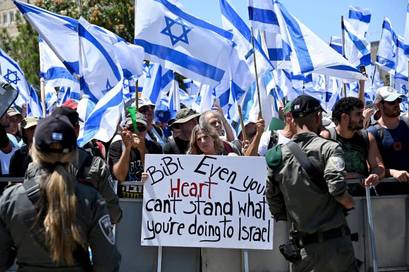 The passage of the law incited protesters who called for a rally outside the Knesset for Monday evening. Photo by Debbie Hill/ UPI