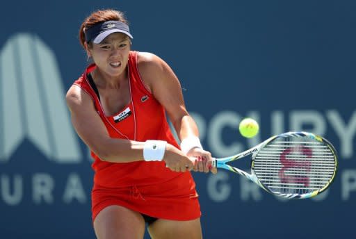 Taipei's Chan Yung-Jan during the Mercury Insurance Open match against Britain's Heather Watson on July 18. Chan will face a Friday test against either fourth seed Jelena Jankovic or Hungarian Melinda Czink