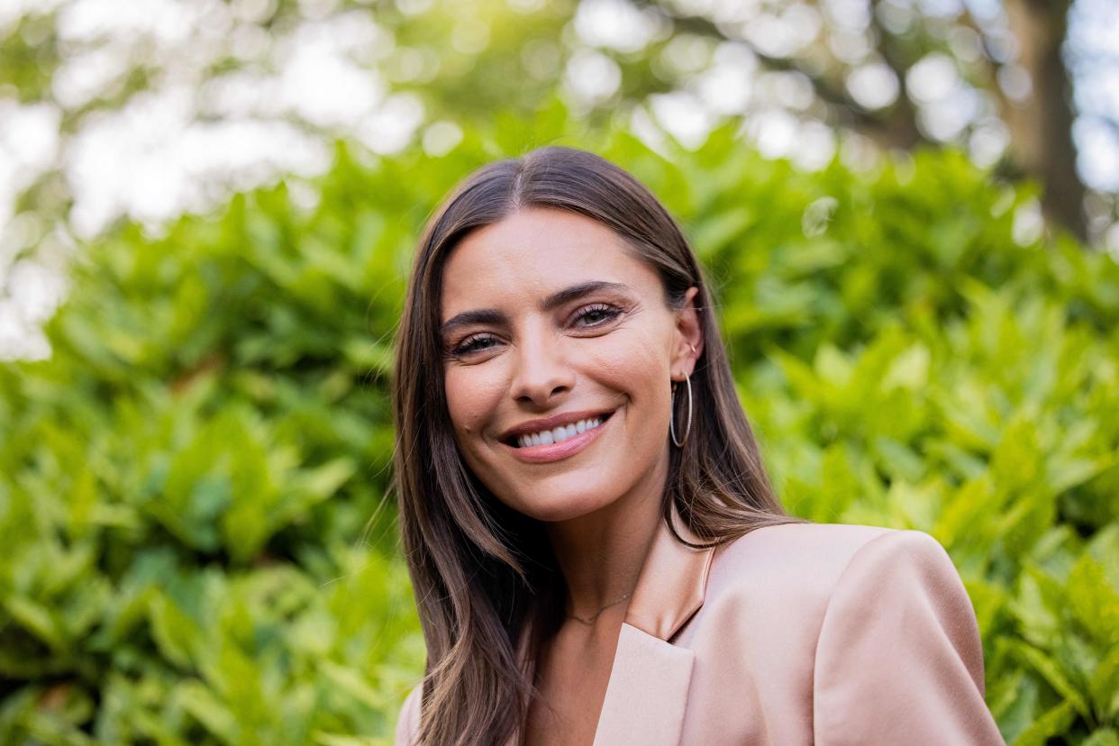 Sophia Thomalla, German actress and member of the Christian Democratic Union (CDU) party, arrives for an online talk with the CDU leader and candidate for Chancellor at the party's headquaters in Duesseldorf, western Germany on June 25, 2021. (Photo by Rolf Vennenbernd / POOL / AFP) (Photo by ROLF VENNENBERND/POOL/AFP via Getty Images)