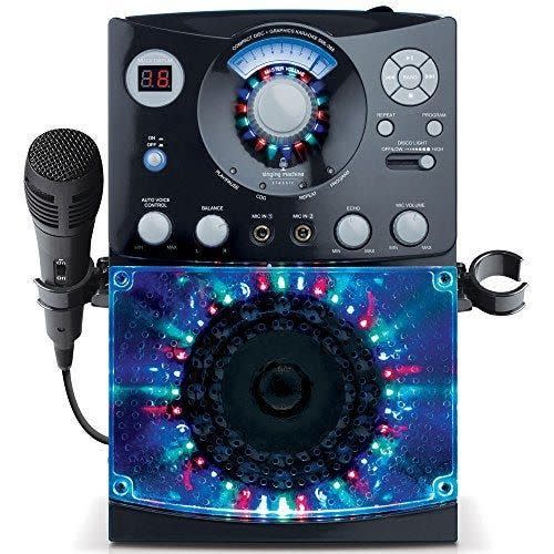 <p><strong>Singing Machine</strong></p><p>amazon.com</p><p><strong>$55.00</strong></p><p><a href="https://www.amazon.com/dp/B01EVKUHI4?tag=syn-yahoo-20&ascsubtag=%5Bartid%7C10055.g.29417608%5Bsrc%7Cyahoo-us" rel="nofollow noopener" target="_blank" data-ylk="slk:Shop Now;elm:context_link;itc:0;sec:content-canvas" class="link ">Shop Now</a></p><p>This karaoke machine <strong>streams audio via Bluetooth</strong>, so you can bring the karaoke experience right into your living room. Your kid can control the brightness of the disco lights and record her performance to play back later. </p>