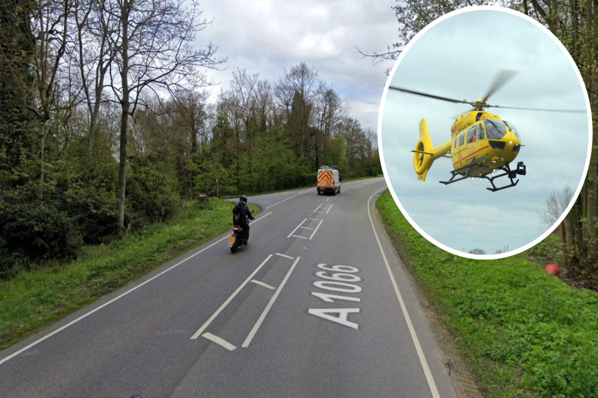 An air ambulance landed at the scene of a crash near Thetford <i>(Image: Google/ Newsquest)</i>