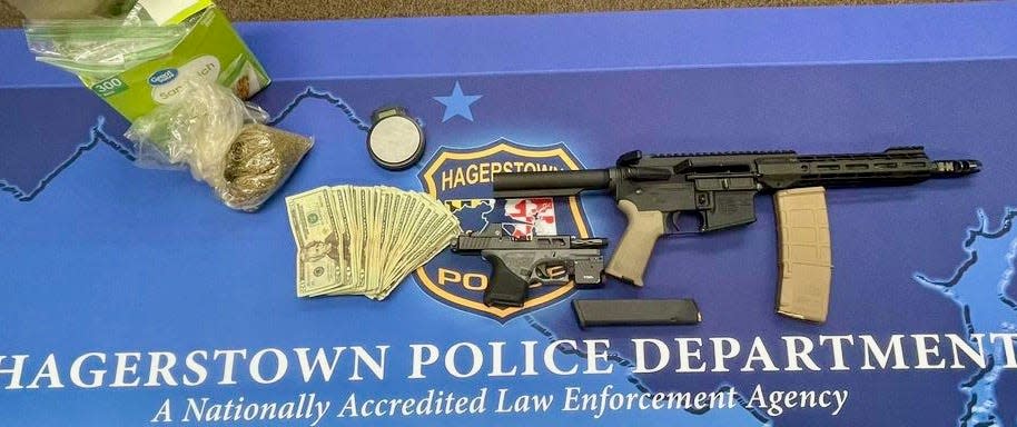 Items law enforcement officers say they seized at the home of Michael Anthony Jones, 18, of Hagerstown, on Thursday. Jones faces numerous charges including multiple counts of attempted murder.