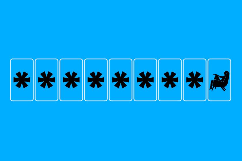 Squares for passwords filled with asterisks. The last square filled with a silhouette of a person seated with a remote.