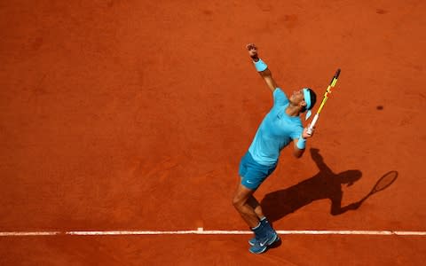 Rafael Nadal of Spain serves during his mens singles second round match against Guido Pella of Argentina during day five of the 2018 French Open at Roland Garros on May 31, 2018 in Paris, France - Credit: Getty Images 