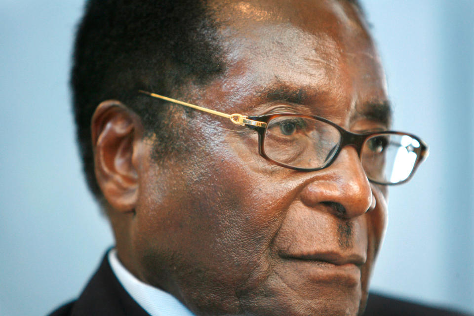 <p>Mugabe is interviewed at United Nations headquarters during the 63rd session of the U.N. General Assembly in 2008. (Photo: Seth Wenig/AP) </p>