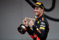 Formula One F1 - Monaco Grand Prix - Circuit de Monaco, Monte Carlo, Monaco - May 27, 2018 Red Bull’s Daniel Ricciardo celebrates winning the race with the trophy REUTERS/Benoit Tessier