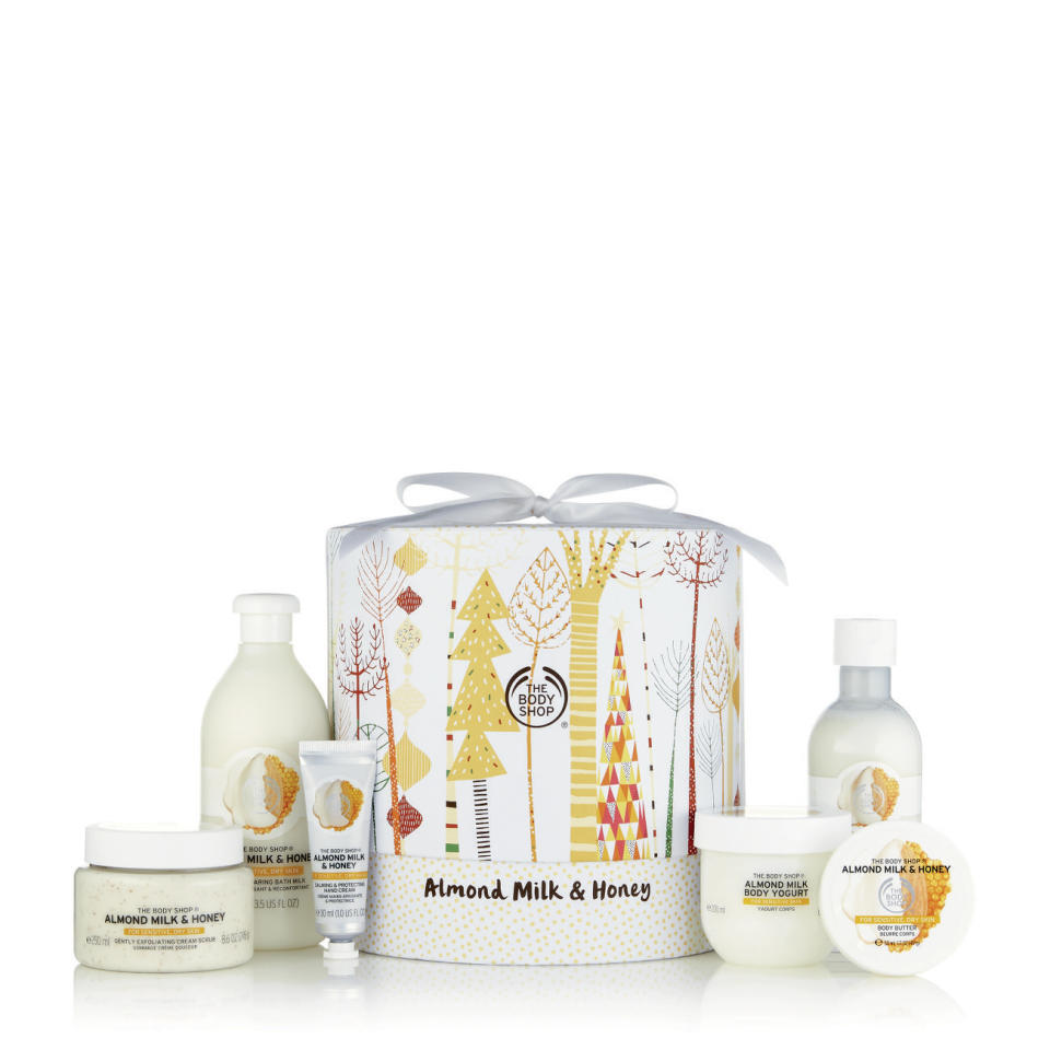 <p>Nobody does Christmas packaging like The Body Shop and they’ve done it once again with this $90 <a rel="nofollow noopener" href="https://www.thebodyshop.com/en-au/gifts/christmas-gifts/almond-milk-honey-ultimate-collection/p/p003012" target="_blank" data-ylk="slk:The Body Shop Almond Milk & Honey Ultimate Gift;elm:context_link;itc:0;sec:content-canvas" class="link ">The Body Shop Almond Milk & Honey Ultimate Gift</a> </p>