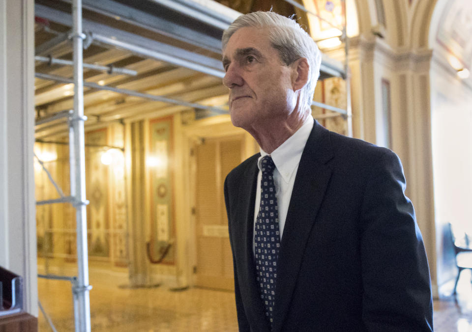 FILE - In this June 21, 2017, file photo, special counsel Robert Mueller departs after a meeting on Capitol Hill in Washington. Robert Mueller's Russia probe has to end with a report. But anyone looking for a grand narrative on President Donald Trump, Russian election interference and all the juicy details uncovered over the last 20 months could end up disappointed. (AP Photo/J. Scott Applewhite, File)