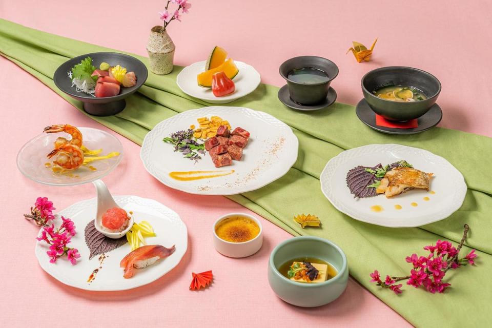 九重花間日本餐廳季節限定花見套餐，結合當季食材融入春季意象。（2,800元+10%／人）（涵碧樓提供）