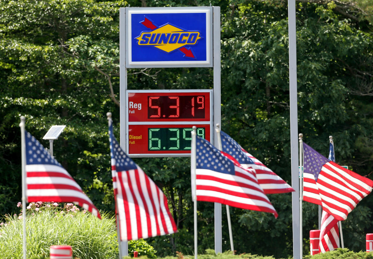 SCITUATE, MA - June 13:  Gasoline prices reach well over $5.00 a gallon at a Sunoco station on June 13, 2022 in Scituate, Massachusetts.  (Photo by Matt Stone/MediaNews Group/Boston Herald via Getty Images)