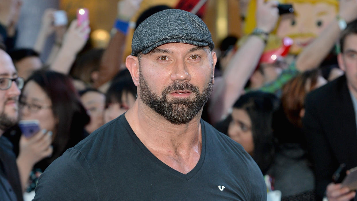 LONDON, ENGLAND - APRIL 21:  Dave Bautista attends the European premiere of "The Avengers: Age Of Ultron" at Westfield London on April 21, 2015 in London, England.