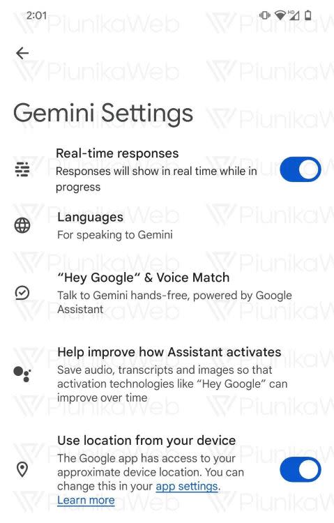 Google Gemini real-time response on Android