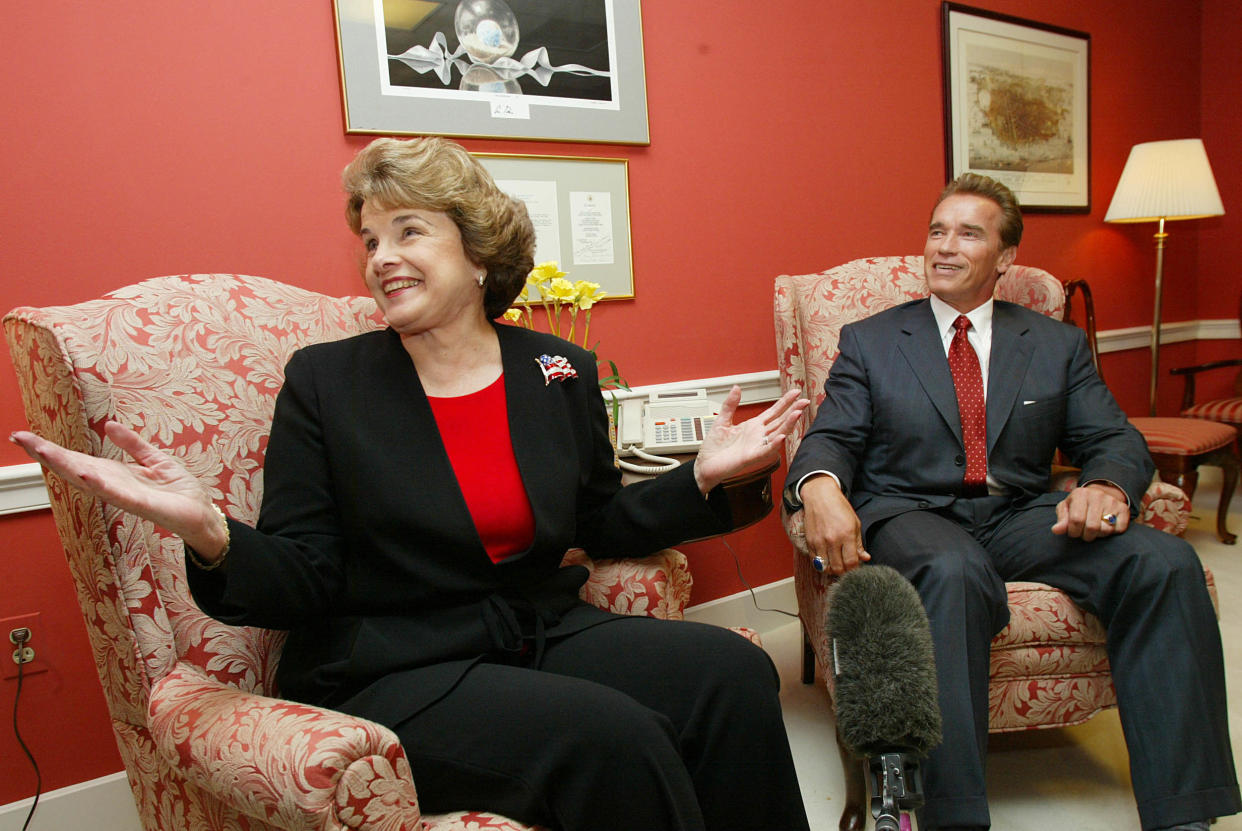 California Gov.-elect Arnold Schwarzenegger with Feinstein in 2003