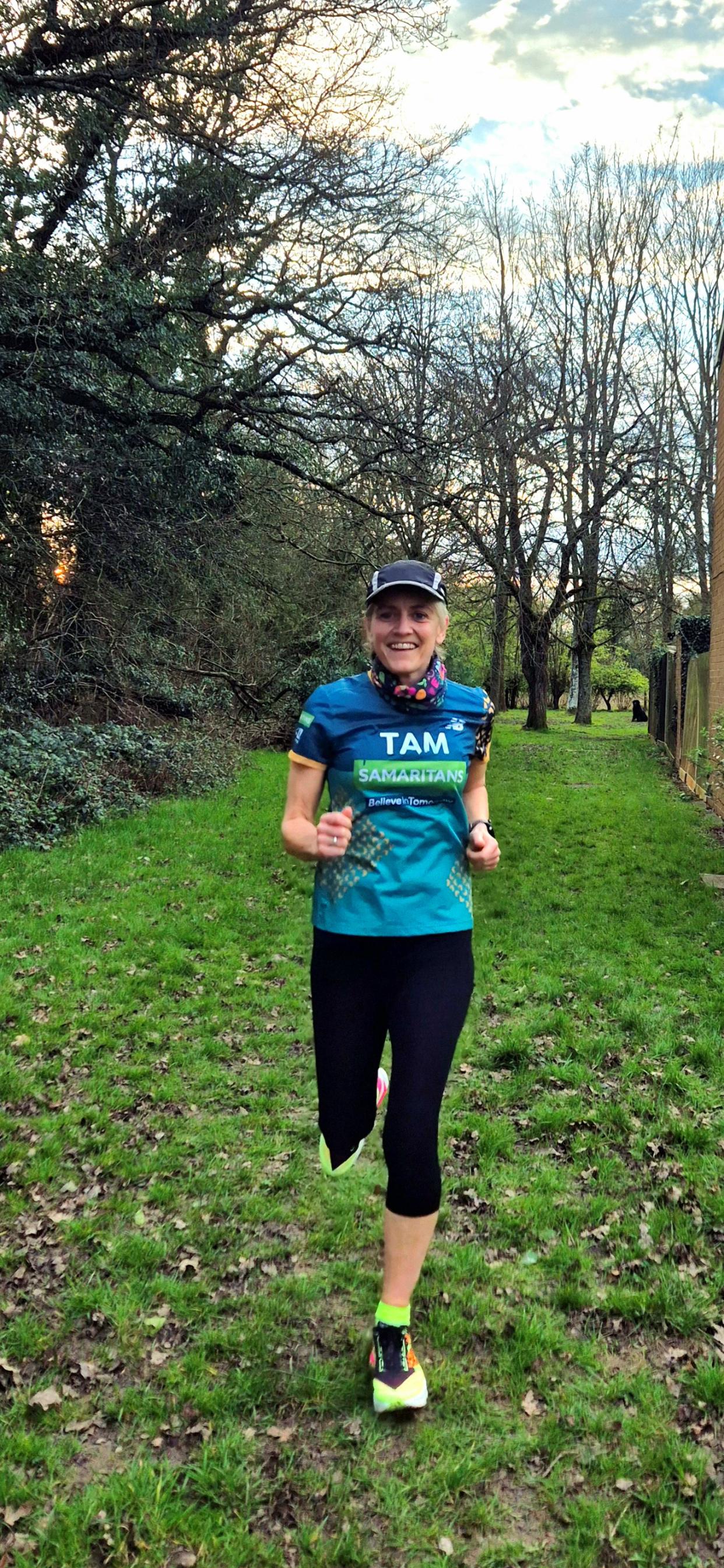 Squadron Leader Tamsin Wakeham running her Samaritans T-shirt