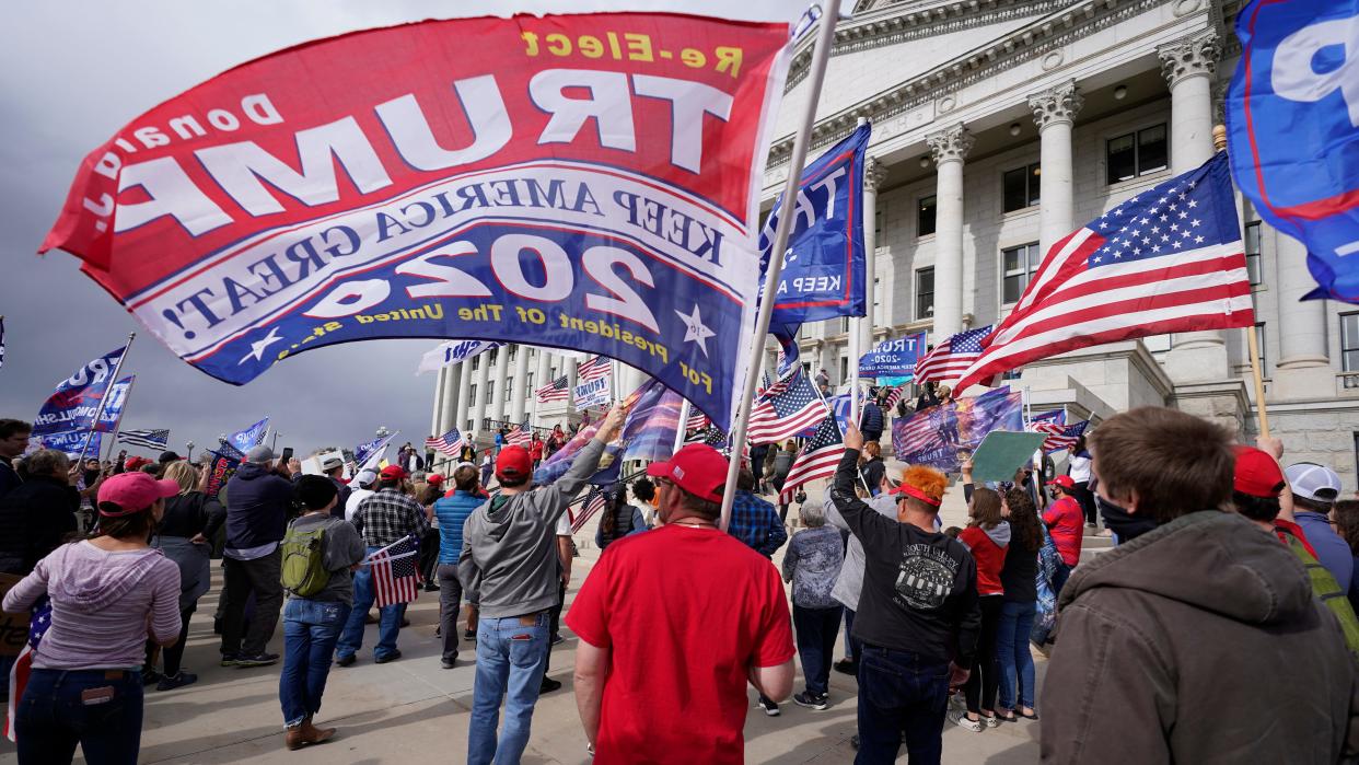 Supporters of President Donald Trump stage a rally outside the Utah State Capitol on Nov. 7, 2020, in Salt Lake City.