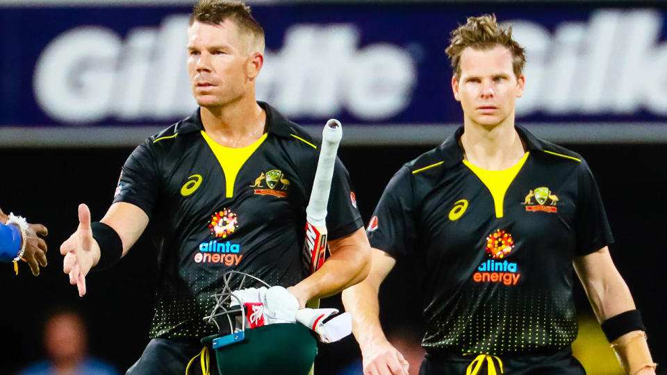 David Warner and Steve Smith, pictured here after Australia beat Sri Lanka.