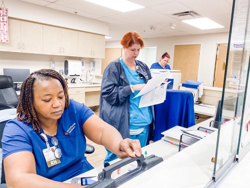 Staff at HCA Florida Capital Hospital work during a patient surge that began Feb. 2, 2023, in the wake of a cybersecurity incident at Tallahassee Memorial HealthCare.