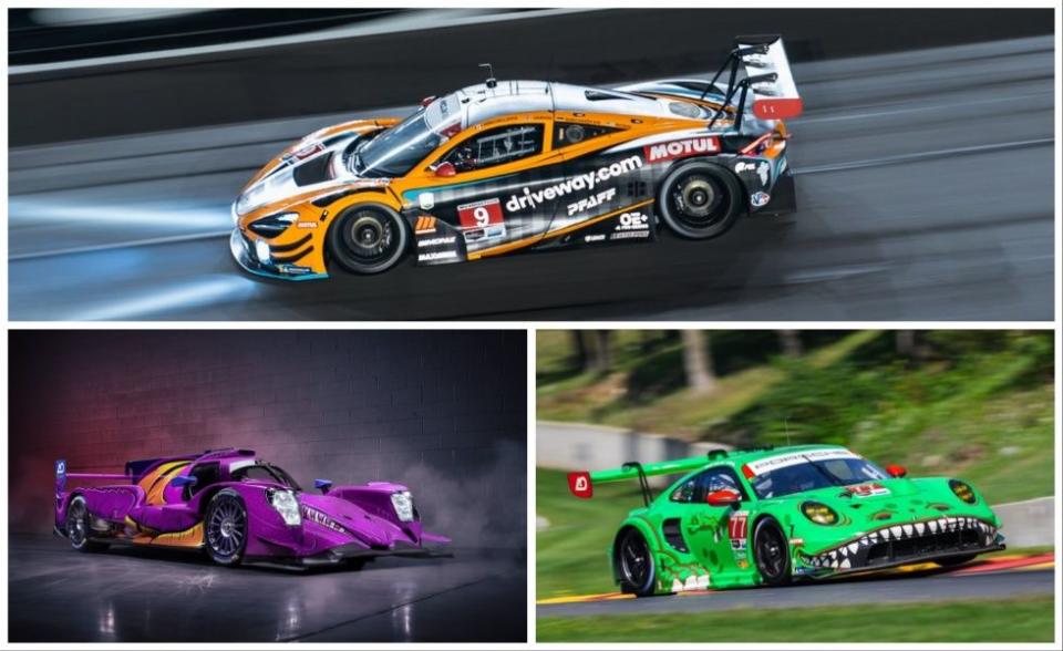 pfaff motorsports mclaren 720 gt3 evo, ao racing lmp2 spike, porsche 911 gt3r rexy