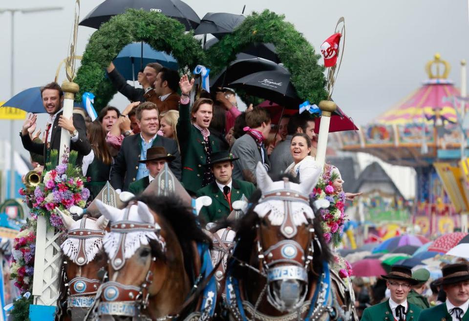 Horses drawing a beer coach participate in the opening parade. Horse races were part of the original parade, but were discontinued in 1960. The world's biggest beer festival Oktoberfest will run until October 7.