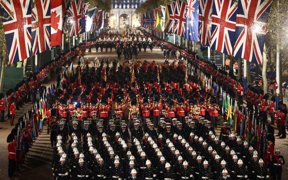 The military staged a full rehearsal of the processions to and from Buckingham Palace in the dead of night - HENRY NICHOLLS/REUTERS