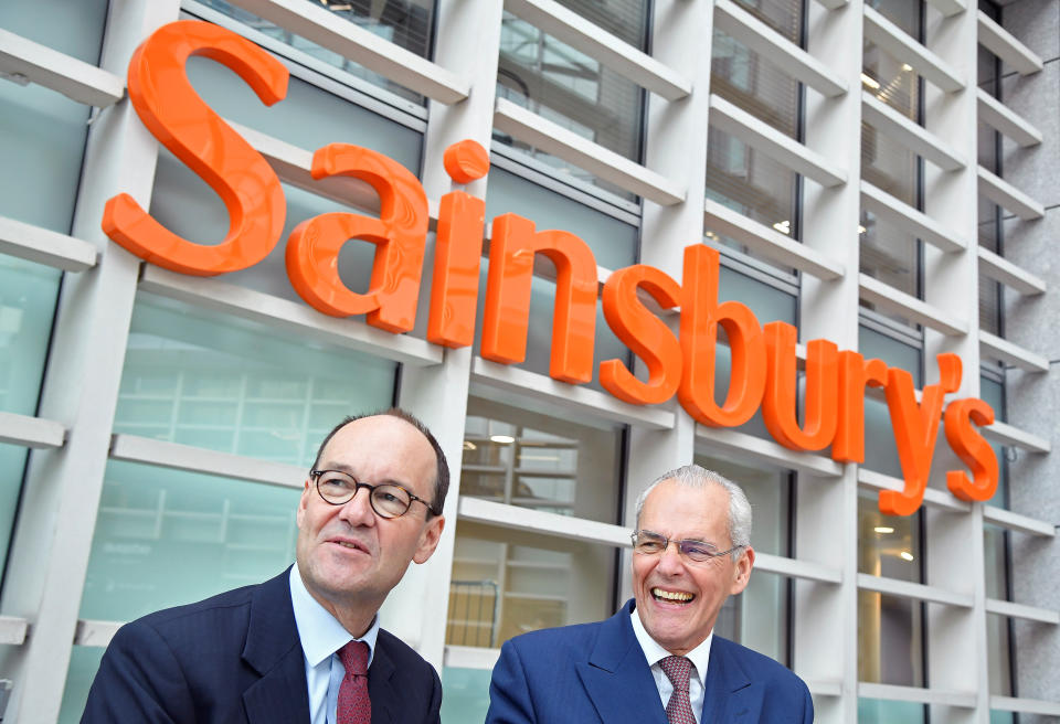 Mike Coupe, CEO of Sainsbury's and Martin Scicluna, Chairman of Sainsbury's, pose for a portrait at the company headquarters in London, Britain, May 1, 2019.  REUTERS/Toby Melville