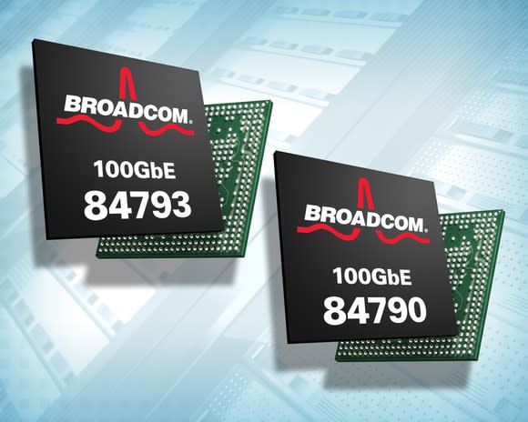 Renderings of two Broadcom chips.
