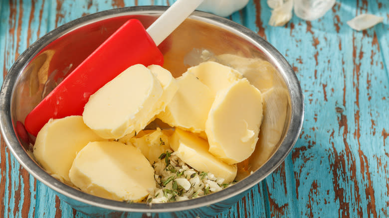 mixing compound butter in a bowl