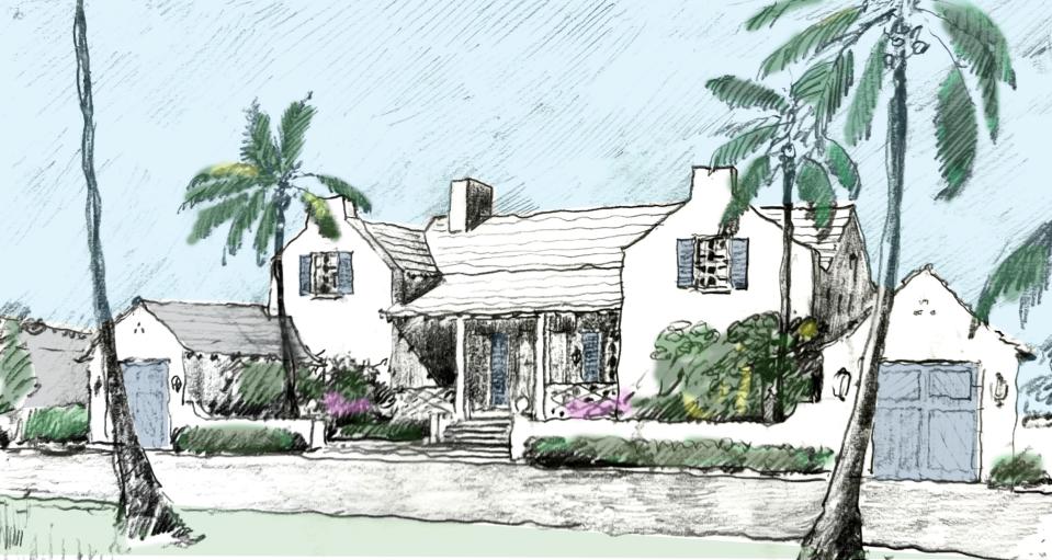 A color sketch of a North End cottage was created by Fairfax & Sammons Architects as part of the Designing our Palm Beach Week event at the Mandel Recreation Center. As part of the event's 'visioning team,' Fairfax & Sammons was tasked with interpreting citizen comments and creating new architecture that would reflect new zoning codes.