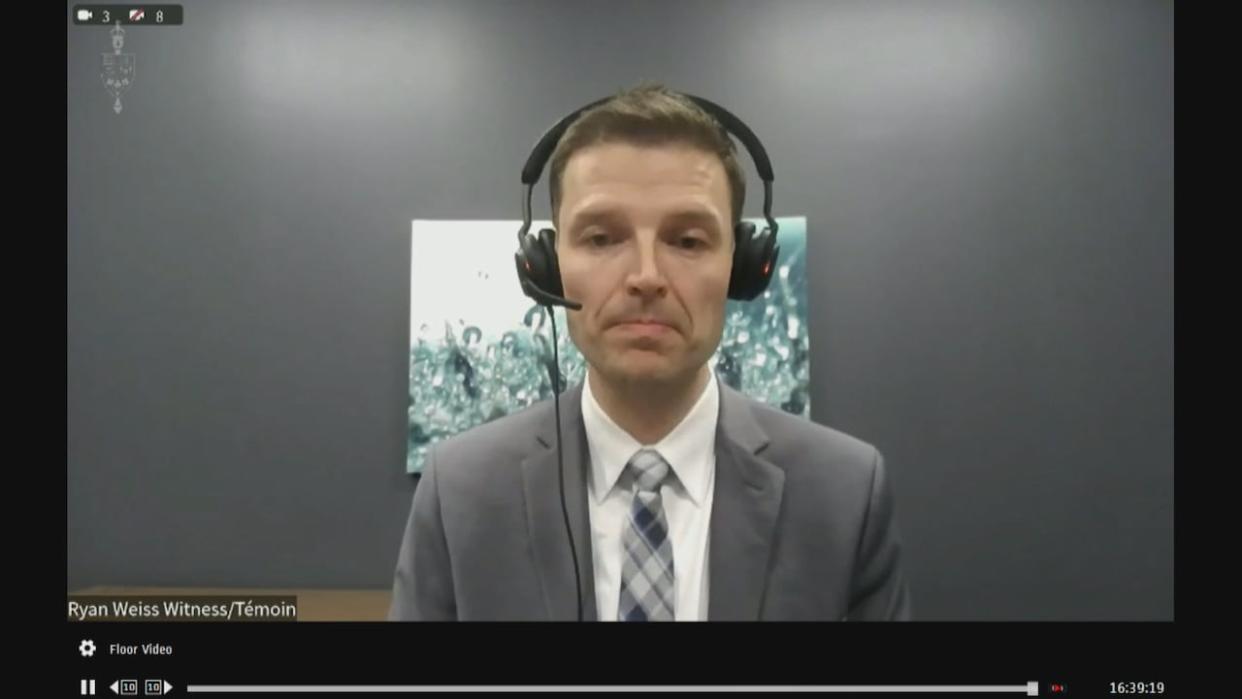 Ryan Weiss, Canada Life's vice-president of national accounts, appeared via video call at the standing committee on government operations and estimates in Ottawa on Thursday. (ParlVu - image credit)