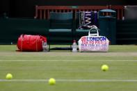 The gear of Japan's Kei Nishikori is seen on Court 2 during his match against Croatia's Marin Cilic at the Wimbledon Tennis Championships in London, Britain July 4, 2016. REUTERS/Stefan Wermuth