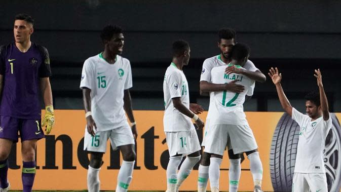 Timnas Arab Saudi U-19 berhasil menang 3-1 atas Australia di perempat final Piala AFC U-19 2018 sekaligus memastikan tiket terakhir ke Piala Dunia U-20 2019. (AFC)