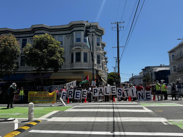 Demonstrators calling for cease-fire in Gaza protested in San Francisco as VP Kamala Harris arrived for fundraiser