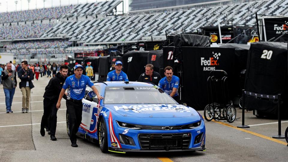 PHOTO: The car of driver Kyle Larson after practice for the Daytona 500 was cancelled because of rain at Daytona International Speedway, Daytona Beach, FL, Feb. 17, 2024. (Peter Casey/USA TODAY Sports via Reuters Con)