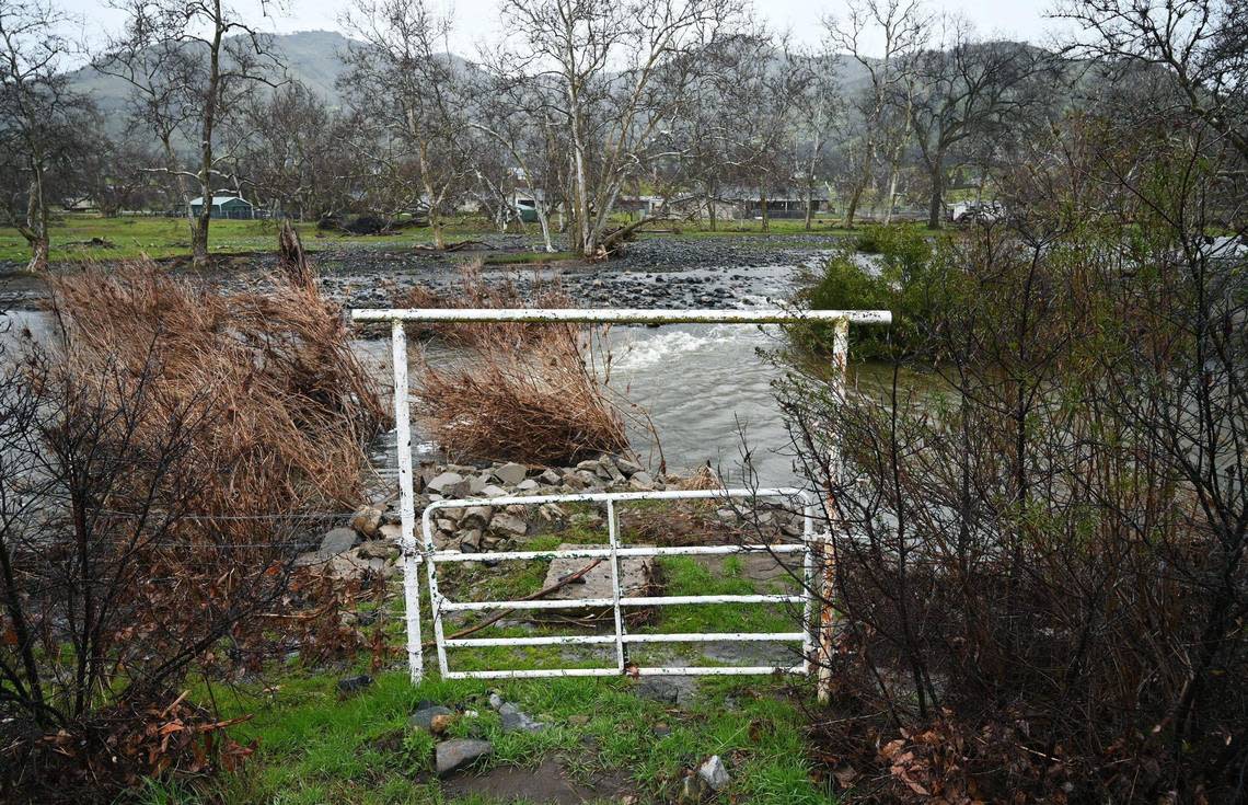 Mill Creek flows behind Wonder Valley Ranch Resort as an atmospheric river expected to dump over 3 inches of rain through the weekend approaches the area on Thursday, March 9, 2023 east of Fresno.