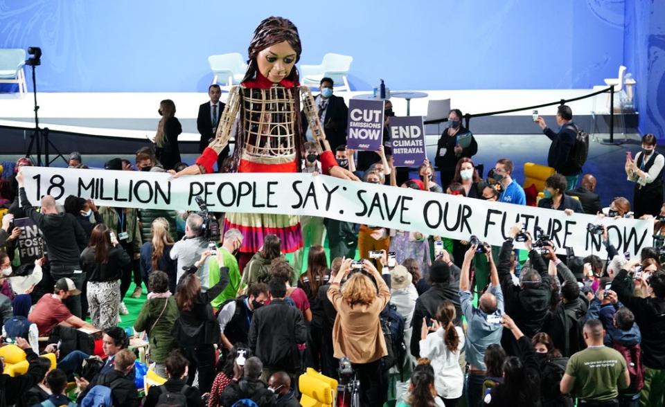 Crowds flocked to puppet Little Amal at the summit (Jane Barlow/PA) (PA Wire)