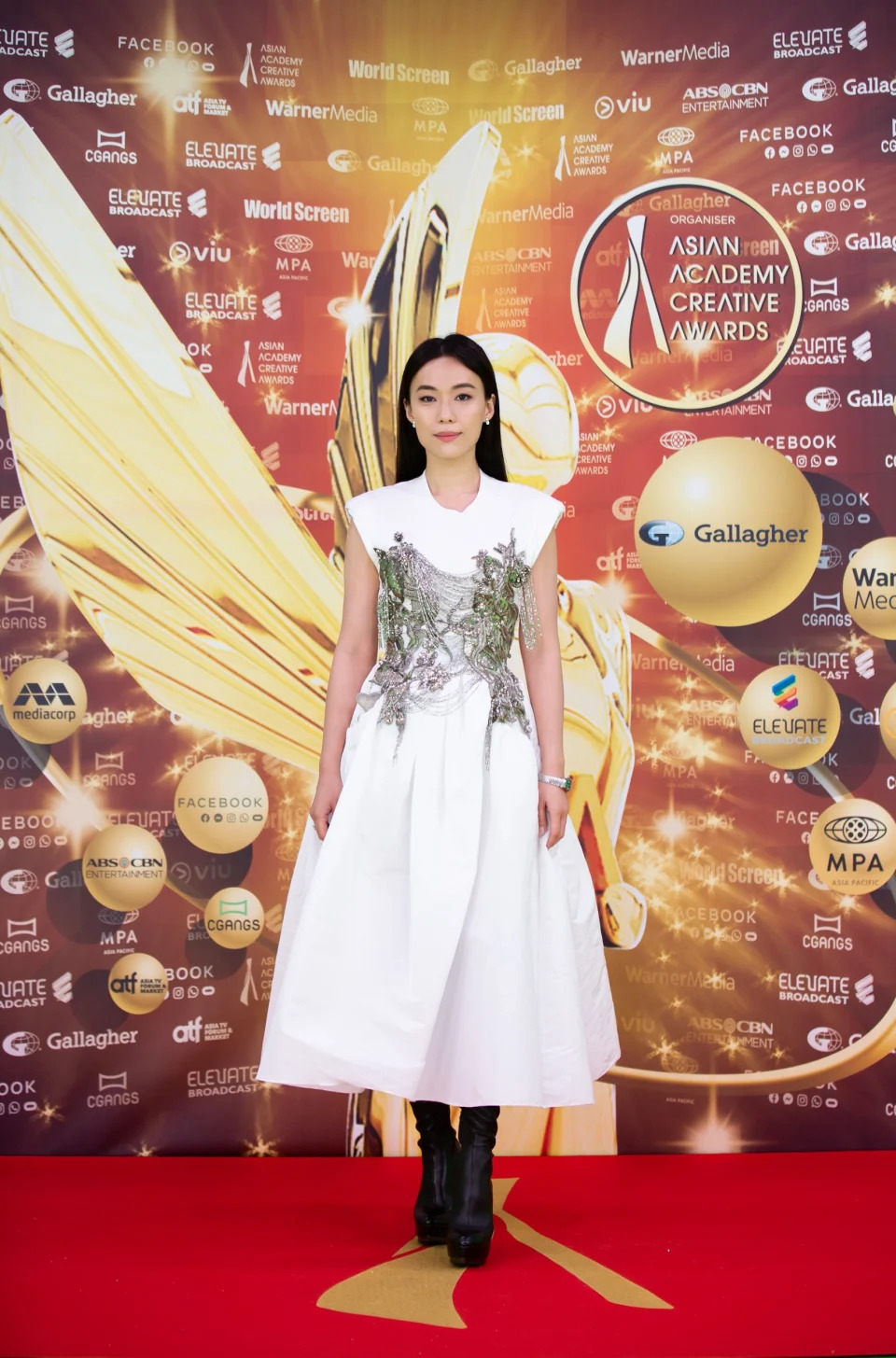 Rebecca Lim at the Asian Academy Creative Awards 2021 in Singapore on Friday 3rd December. She wore an Alexander McQueen AW21 dress. (PHOTO: Alexander McQueen)