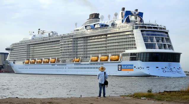 Nearly 200 passengers on one of the world's largest cruise ships are being treated for gastro as the liner docks in Hobart. The ship is pictured in a file photo from February. Source: AAP, file