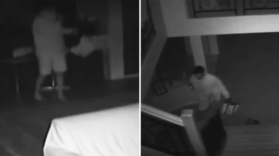 The four hooded thugs tip-toed barefoot around the Drewvale home located in Brisbane south side at 3am on Sunday. Photo: 7 News