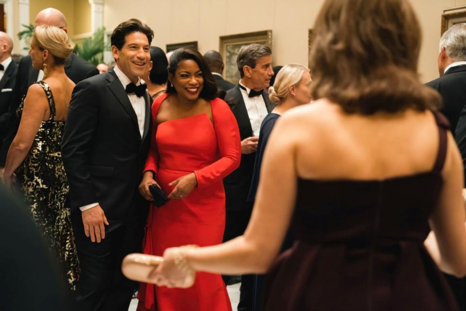 ORIGIN, back, from left: Jon Bernthal, Aunjanue Ellis-Taylor, 2023. © Neon / Courtesy Everett Collection