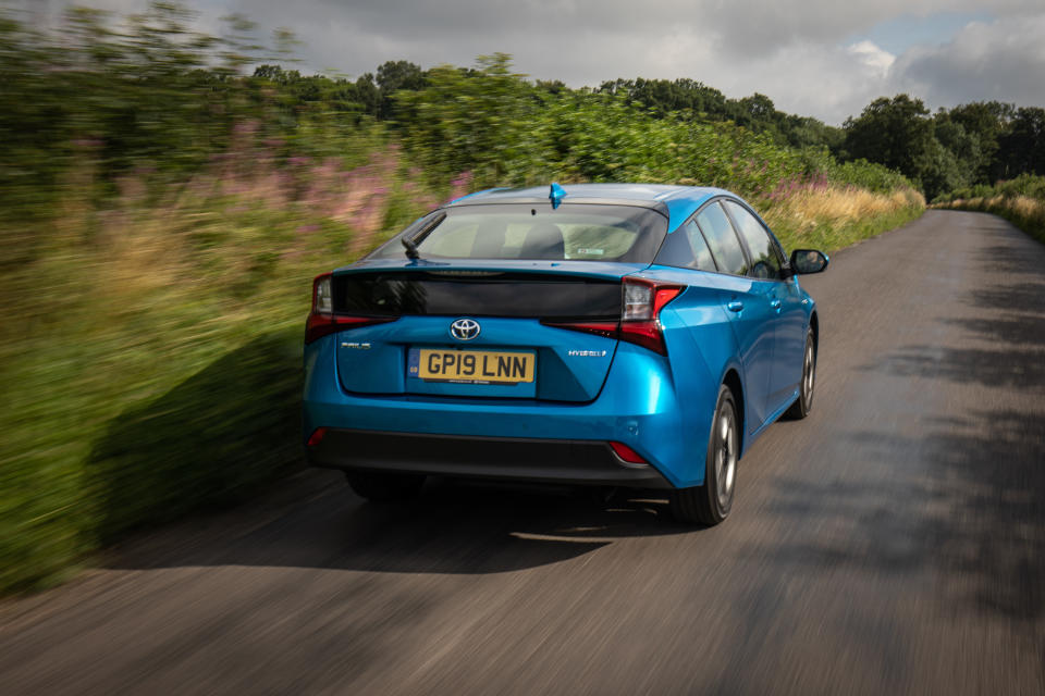 The rear of the Prius features futuristic styling