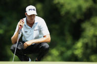 FORT WORTH, TX - MAY 25: Harris English looks over the eighth green during the second round of the Crowne Plaza Invitational at Colonial at the Colonial Country Club on May 25, 2012 in Fort Worth, Texas. (Photo by Scott Halleran/Getty Images)