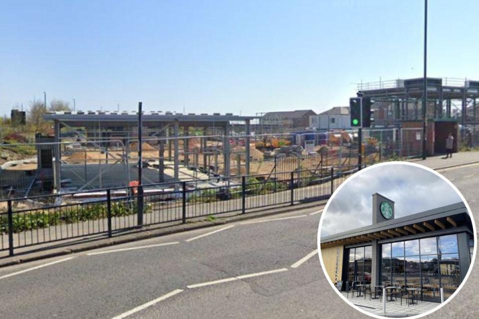 A picture of the site earlier in the year, and what the new Starbucks could look like Credit: GOOGLE, THE NORTHERN ECHO <i>(Image: Google, The Northern Echo)</i>
