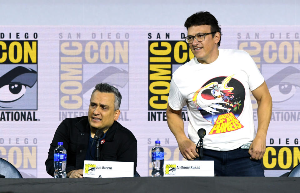 SAN DIEGO, CALIFORNIA - JULY 19: Joe Russo and Anthony Russo speak at the Writing "Avengers: Endgame" Panel during 2019 Comic-Con International at San Diego Convention Center on July 19, 2019 in San Diego, California. (Photo by Kevin Winter/Getty Images)