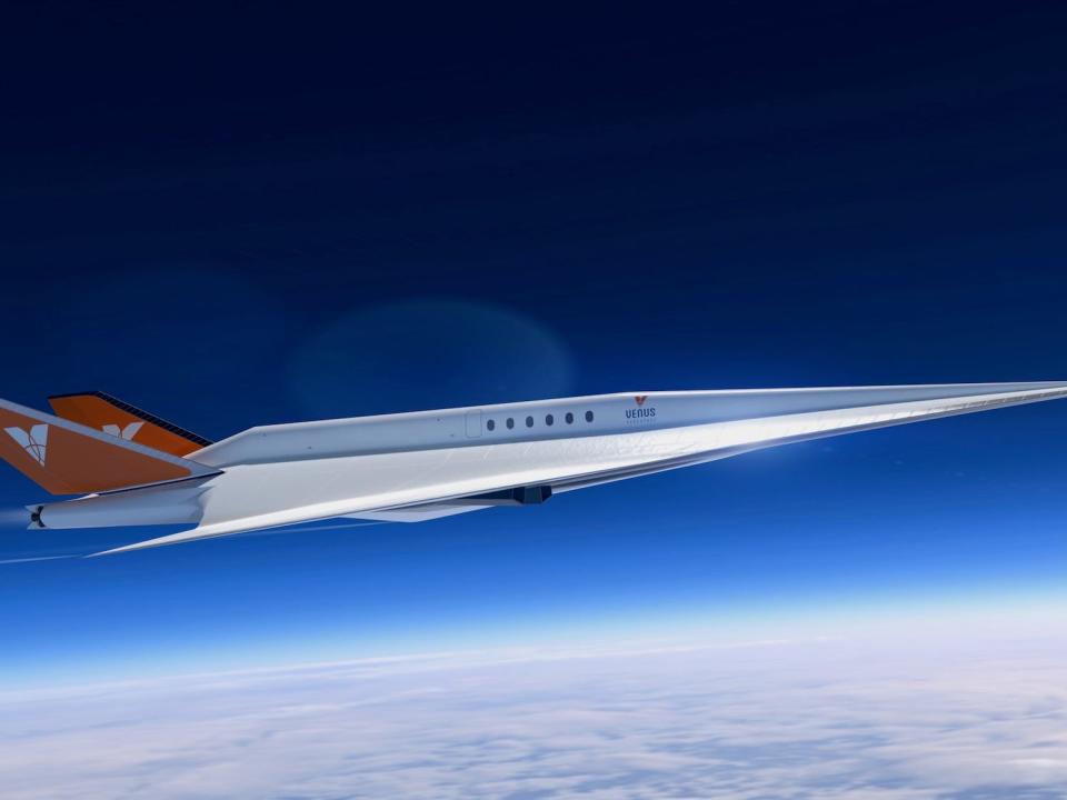 A concept image of the Stargazer flying in the upper atmosphere.