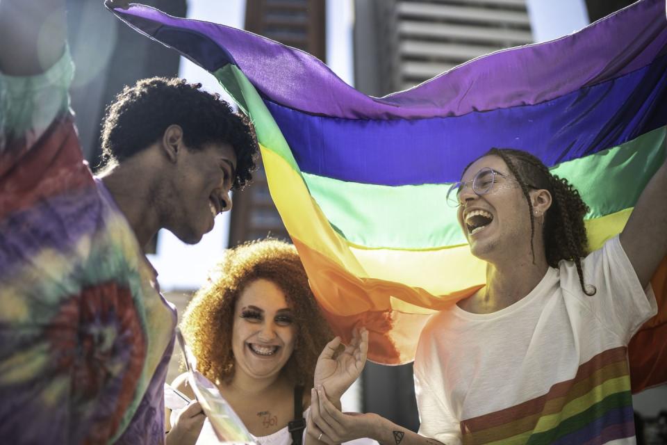 group of friends enjoying the lgbtqi parade