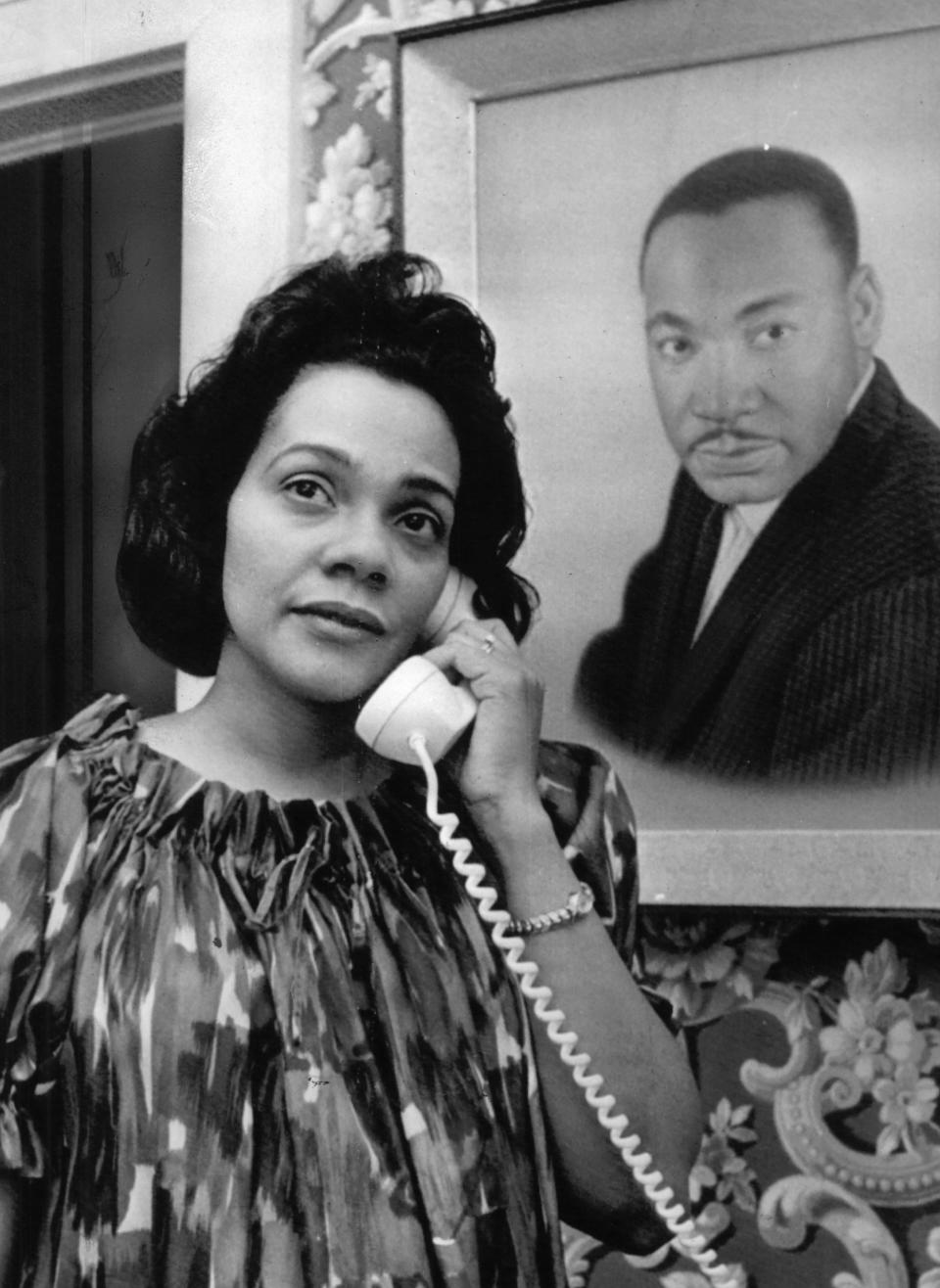 Coretta Scott King, wife of civil rights leader Dr. Martin Luther King Jr., speaks with President Kennedy by phone on April 15, 1963, regarding racial tensions in Birmingham, Ala., where her husband was in jail.