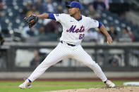 New York Mets pitcher Jose Quintana throws during the first inning of a baseball game against the Pittsburgh Pirates at Citi Field, Tuesday, April 16, 2024, in New York. (AP Photo/Seth Wenig)