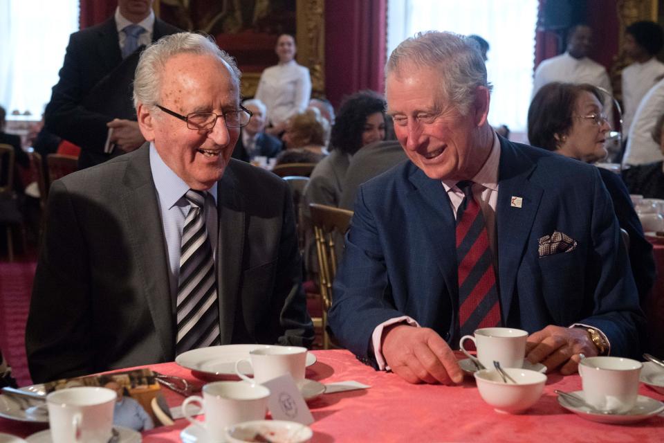 Britain's Prince Charles, Prince of Wales (R), who is Patron of The Holocaust Memorial Day Trust, speaks to Auschwitz survivor Ivor Perl during a reception at St. James' Palace in London on February 9, 2017. / AFP / POOL / Justin TALLIS        (Photo credit should read JUSTIN TALLIS/AFP via Getty Images)